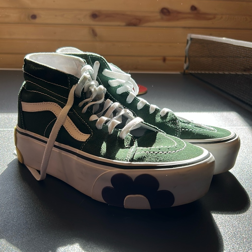 Vans Flower 🌼 Platform 8.5 Womens Hi Top Sneakers High Shoes Green Like New